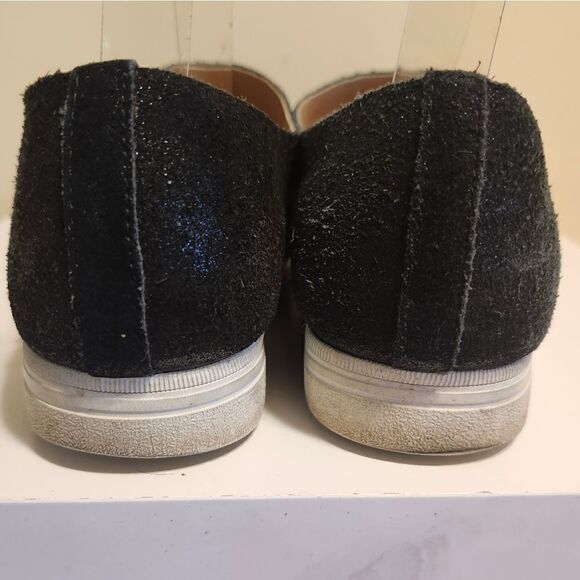 ALL BLACK For Anthropologie Black Sparkly Suede Slant Zipper Sneakers Sz.7 $144 - Picture 5 of 6